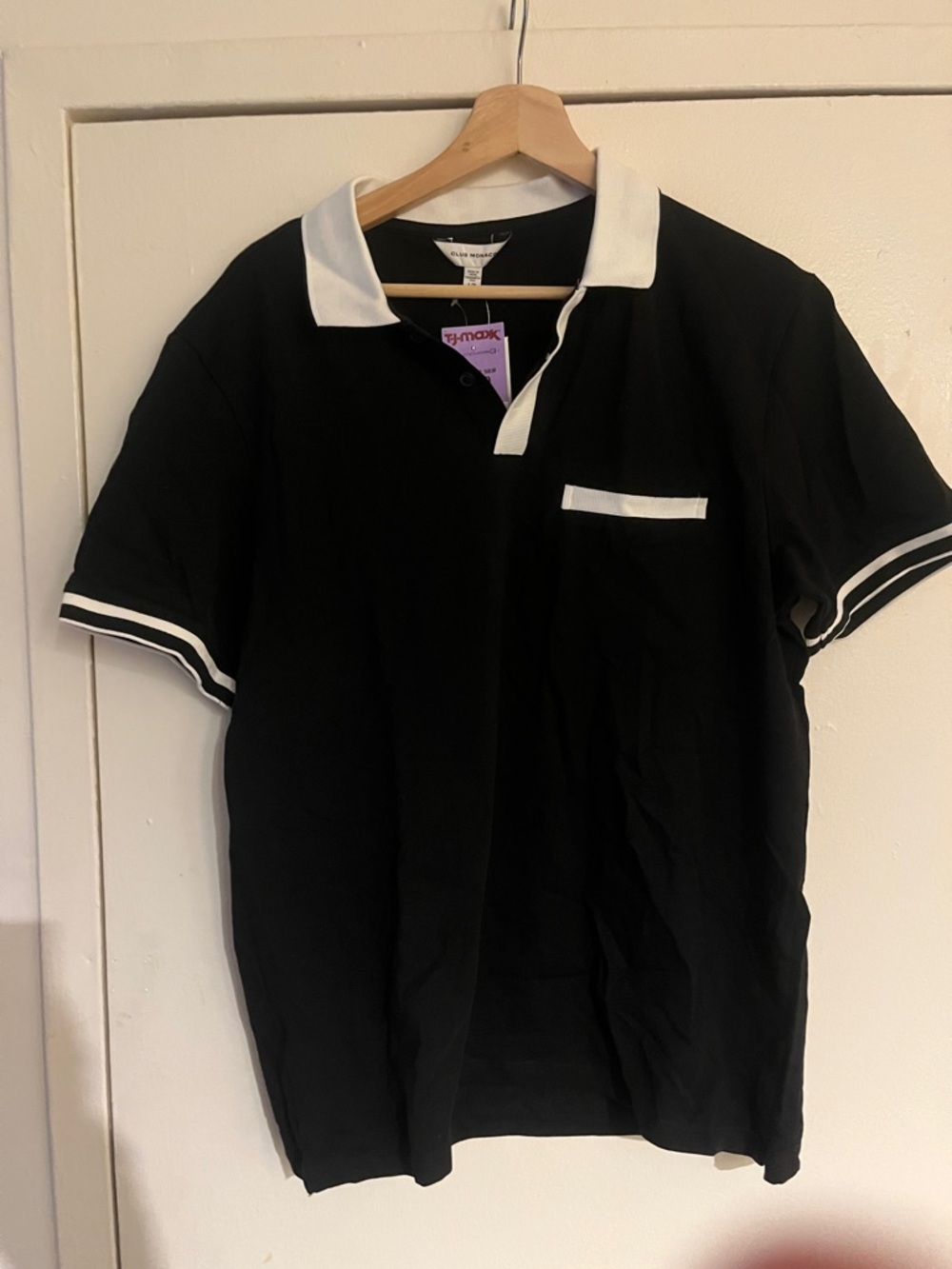 Club Monaco Black Polo with White Collar & Pocket Trim